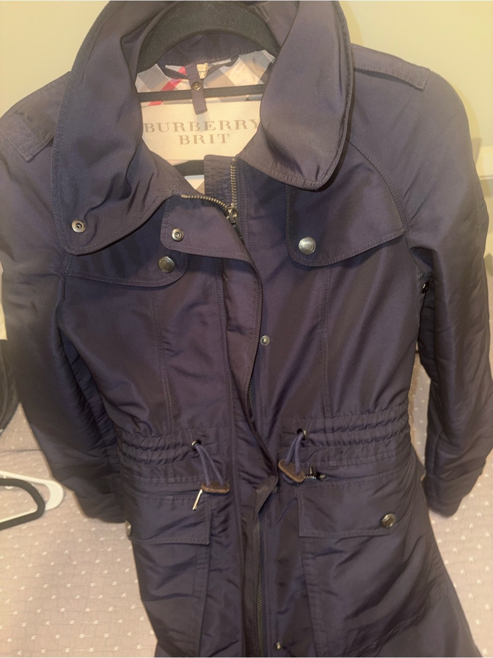 Burberry Navy Brit Women's Trench Coat with Signature Check Lining